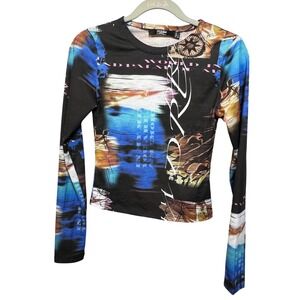 Jaded London Top Womens 4 Graphic Print Long Sleeve Multicolored Abstract Y2K